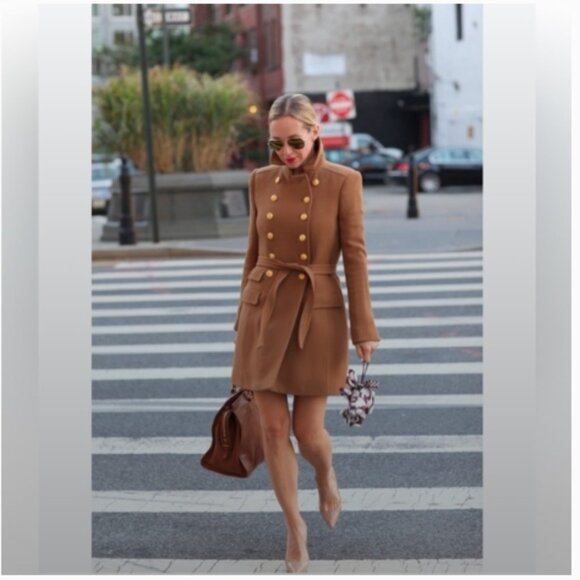 J.CREW camel double cloth wool Townhouse Belted coat military Jacket size  2 - Picture 16 of 16